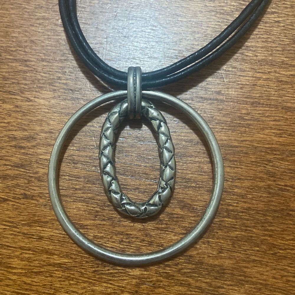 Vintage modern silver loop necklace black double strands adjustable clasp